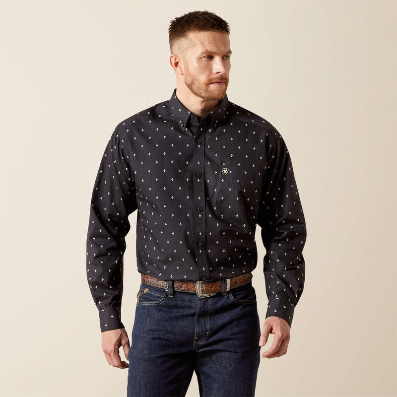 Mens Ariat Taylor Long Sleeve Shirt - Black Patterned