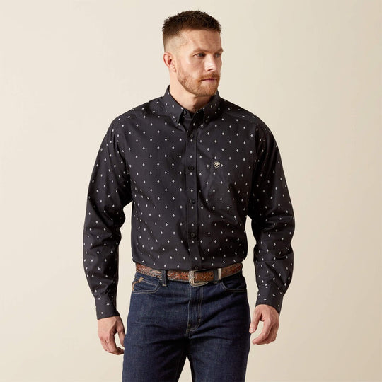 Mens Ariat Taylor Long Sleeve Shirt - Black Patterned