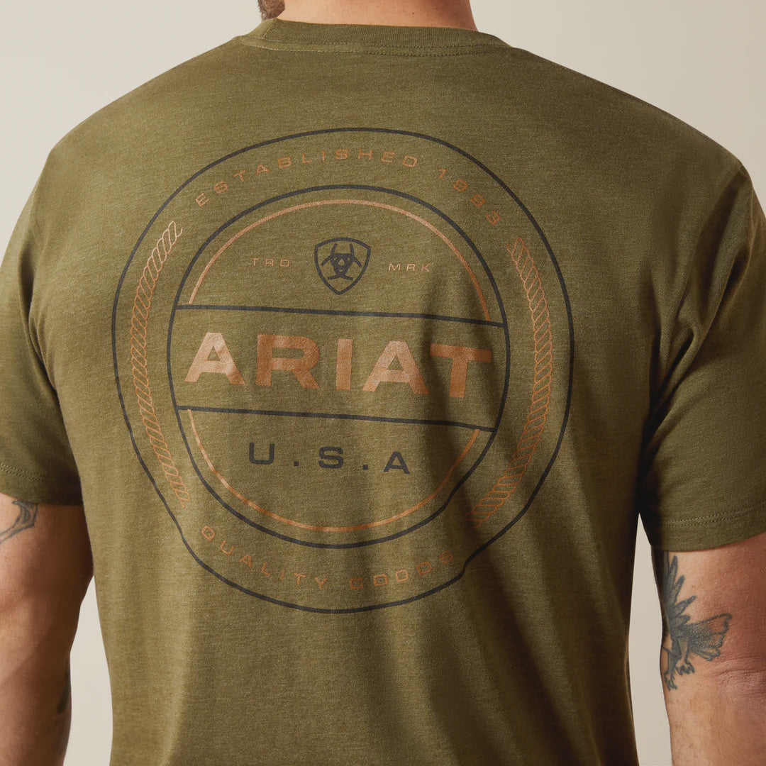Mens Ariat Ropers Seal Short Sleeve Tee Tshirt - Military Heather