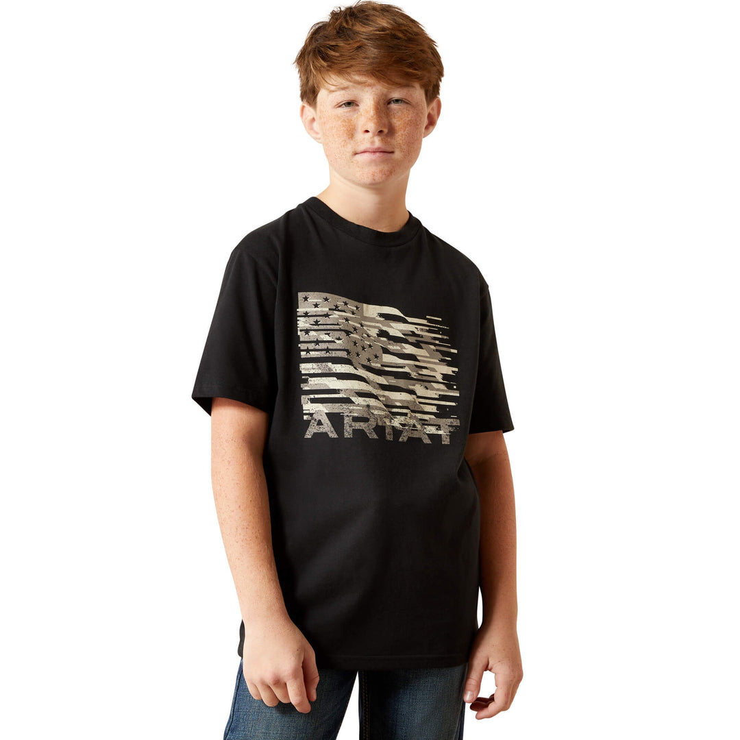 Ariat Kids Boys Freedom Flag Short Sleeve Tee Tshirt - Black