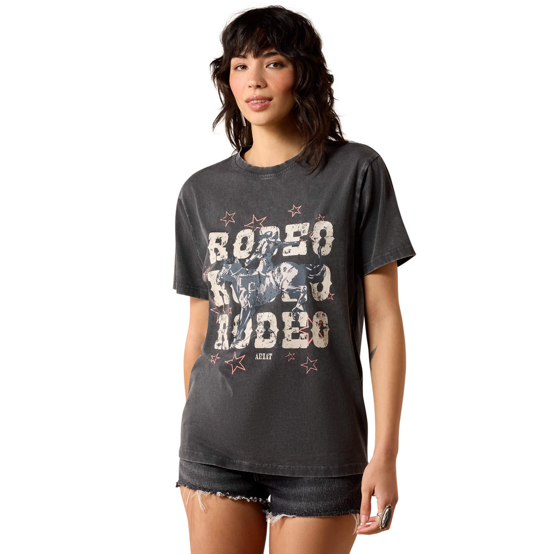 Womens Ariat Star Spangled Rodeo Tee Tshirt - Charcoal Mineral Wash