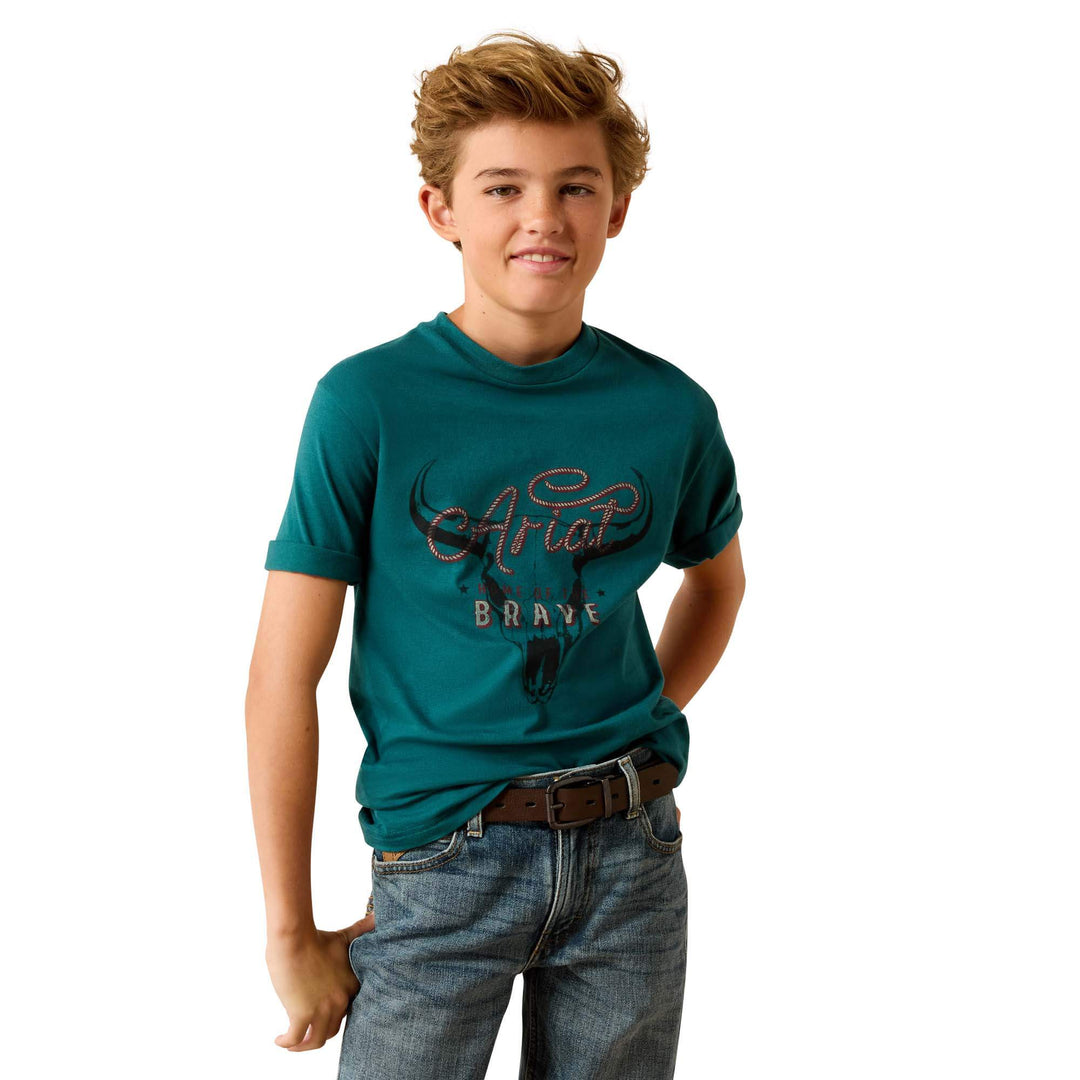Boys Ariat Cattle Skull Freedom Tee Tshirt - Mediterranean Teal