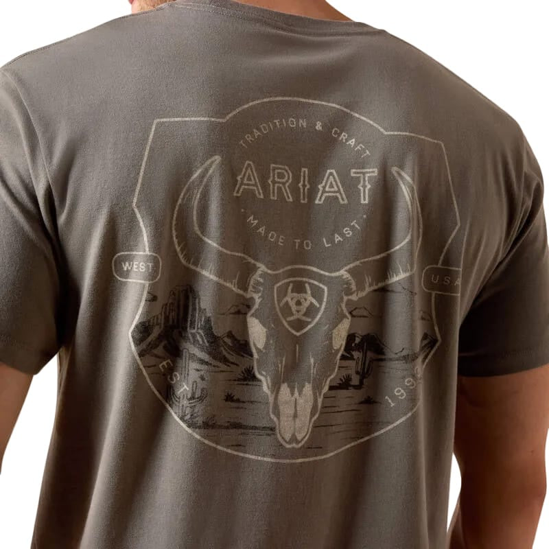 Mens Ariat Desert Badge Tradition Short Sleeve Tee Tshirt - Smoked Pearl