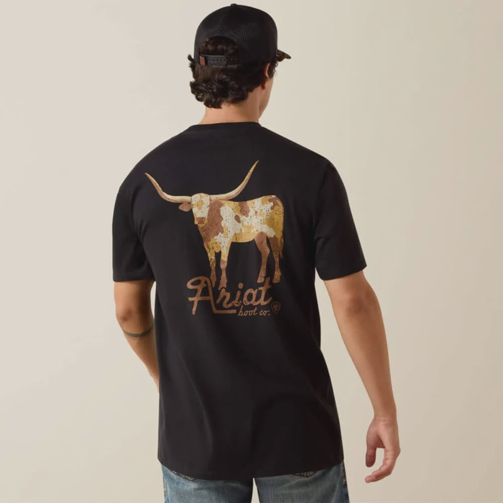 Mens Ariat Cowmooflage Short Sleeve Tee Tshirt - Black