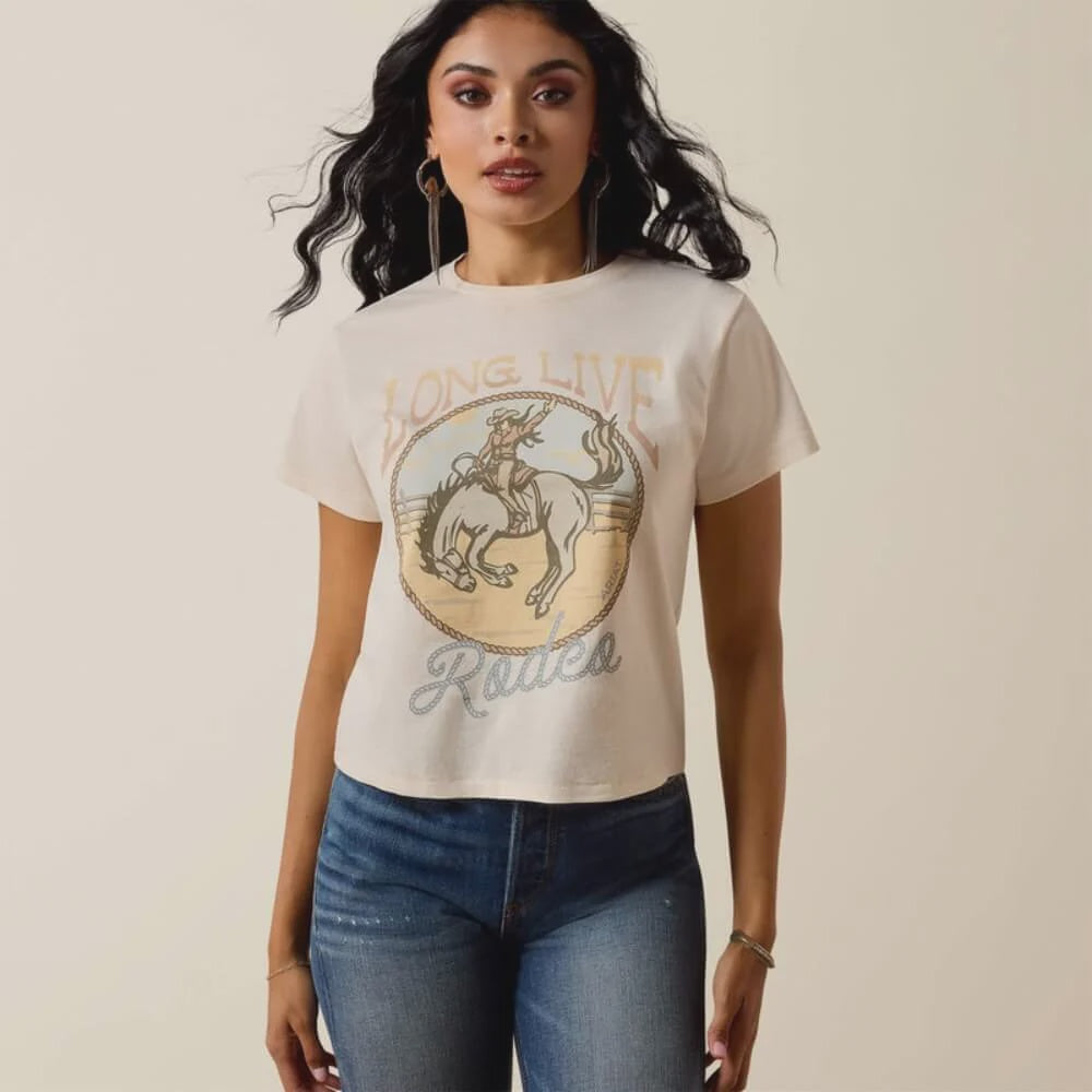Womens Ariat Long Live Rodeo Short Sleeve Tee Tshirt - Natural