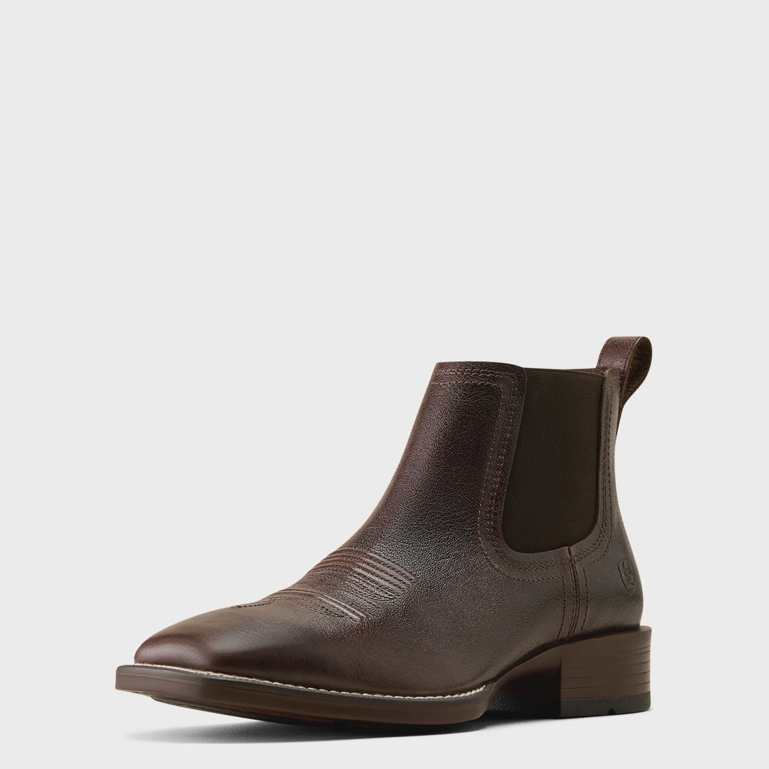 Mens Ariat Booker Chelsea Wide Square Toe Western Boot - Chocolate Chip