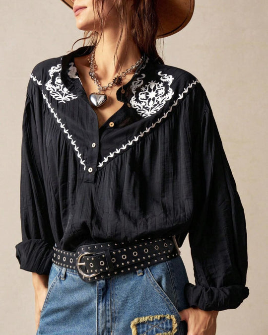 Womens Arizona Embroidered Blouse - Black