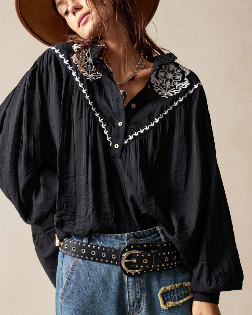 Womens Arizona Embroidered Blouse - Black