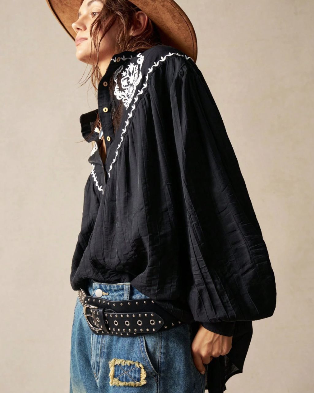 Womens Arizona Embroidered Blouse - Black