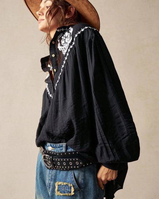 Womens Arizona Embroidered Blouse - Black