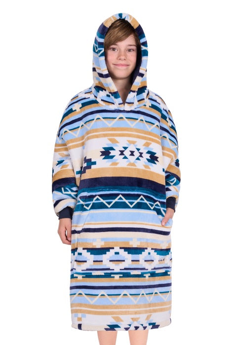 Kids Pure Western Aztec Snuggle Hoodie - Natural / Blue
