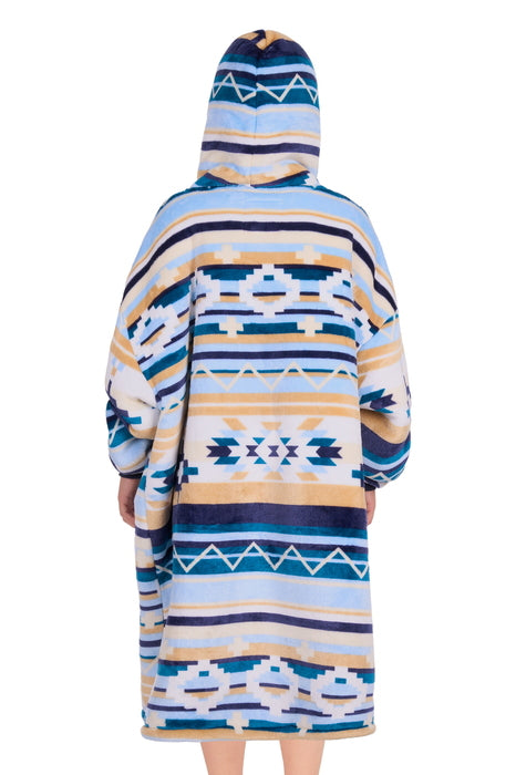 Kids Pure Western Aztec Snuggle Hoodie - Natural / Blue