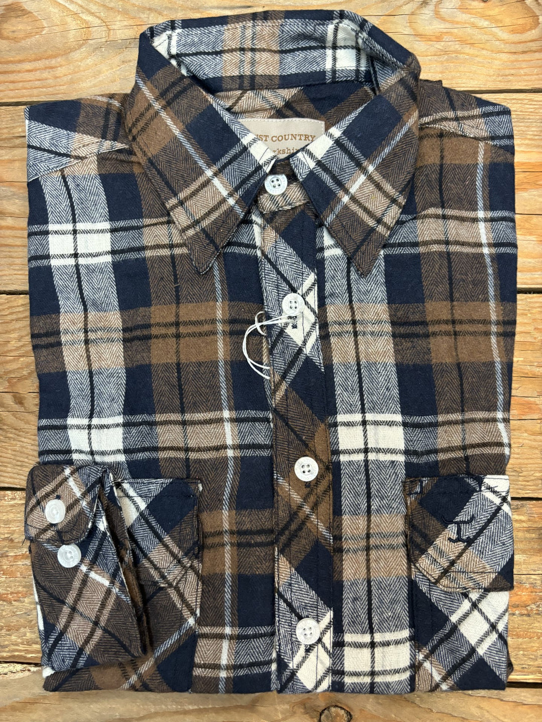 Mens Just Country Evan Full Button Flannel Workshirt - Brown / Navy (7025695981645)