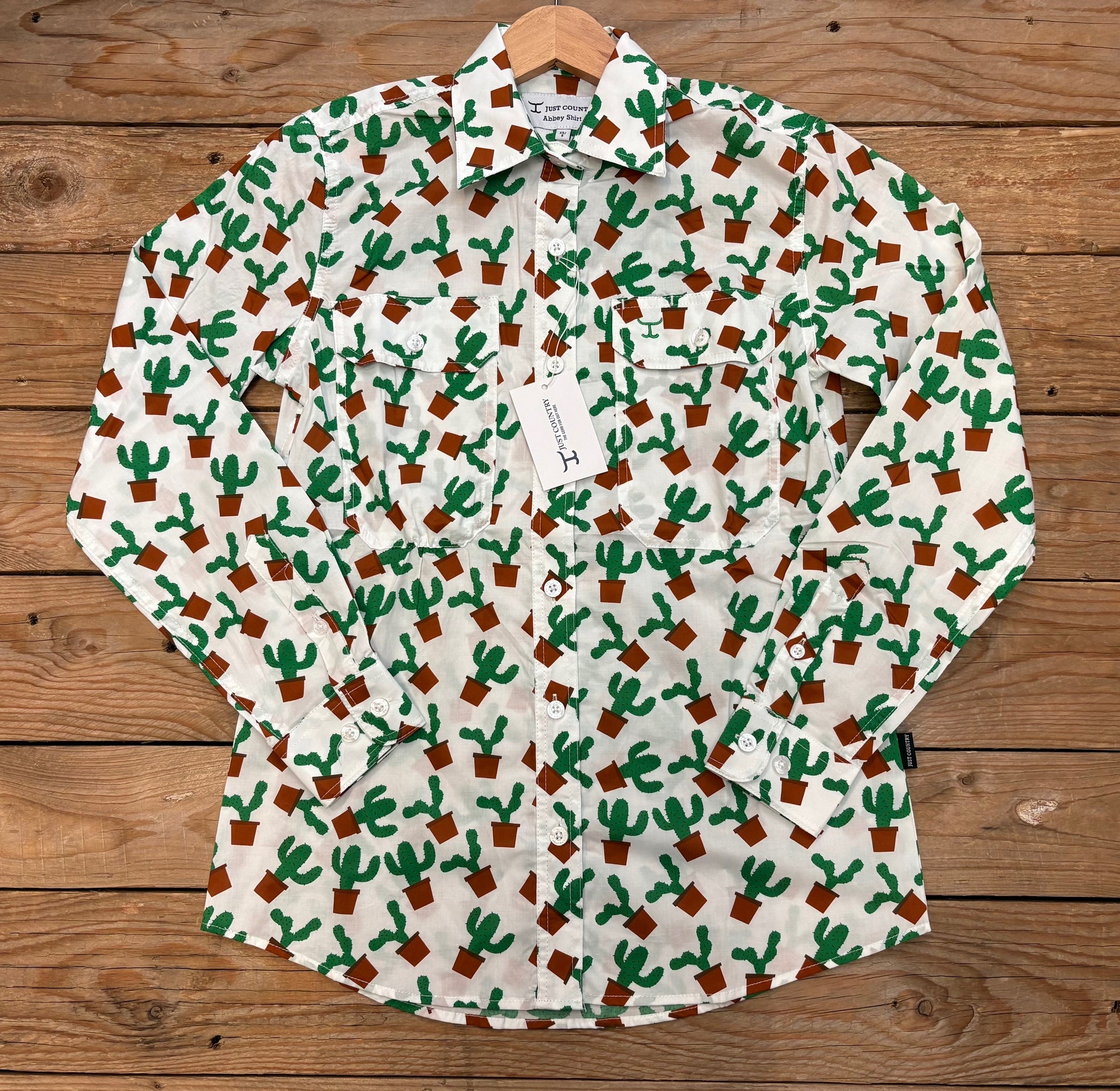 Womens Just Country Abbey Full Button Long Sleeve Party / Work shirt - White Potted Cactus (7552858095693)