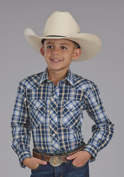 Roper Boys Karman Classic Long Sleeve Shirt - Blue Plaid