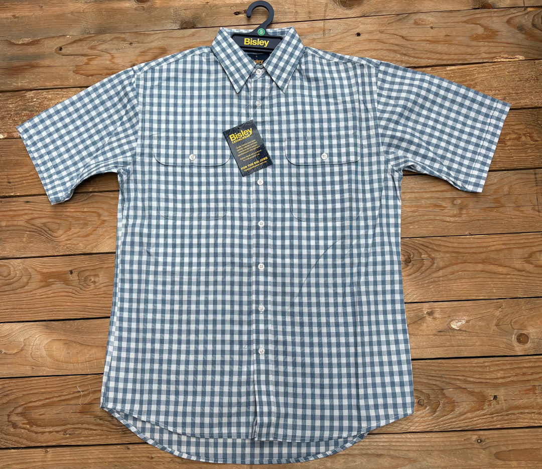 Mens Bisley Short Sleeve Check Shirt - Light Blue