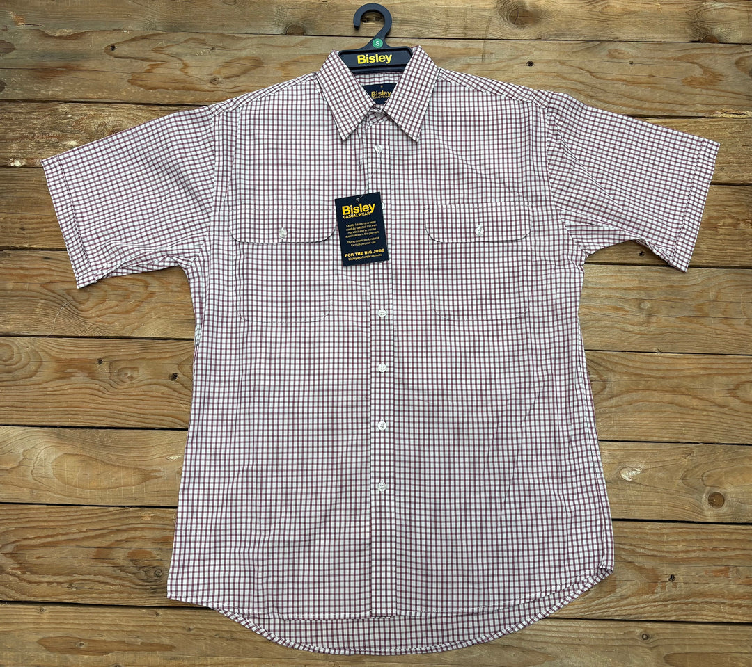 Mens Bisley SS Maroon Check Shirt