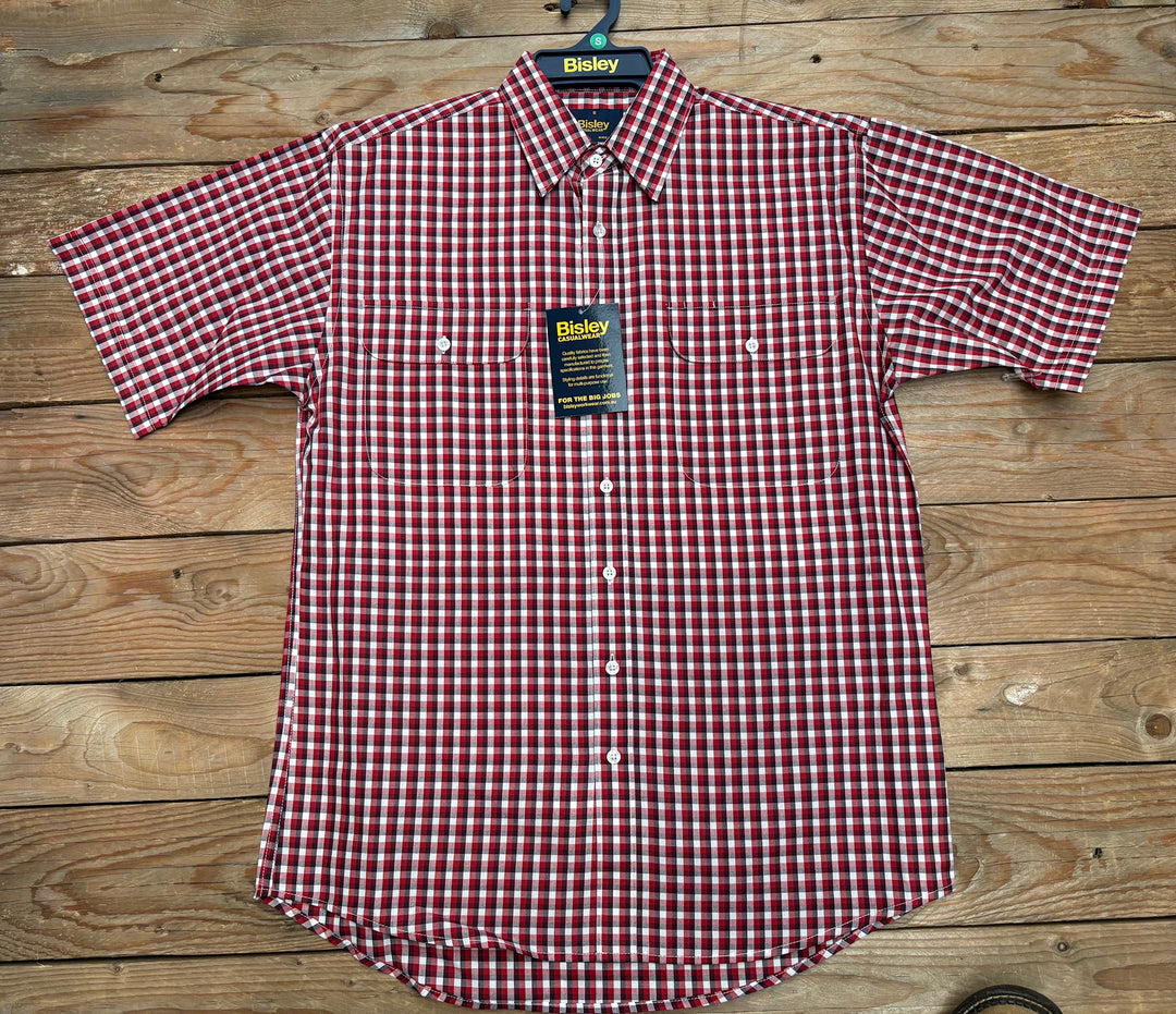 Mens Bisley SS Red Check Shirt