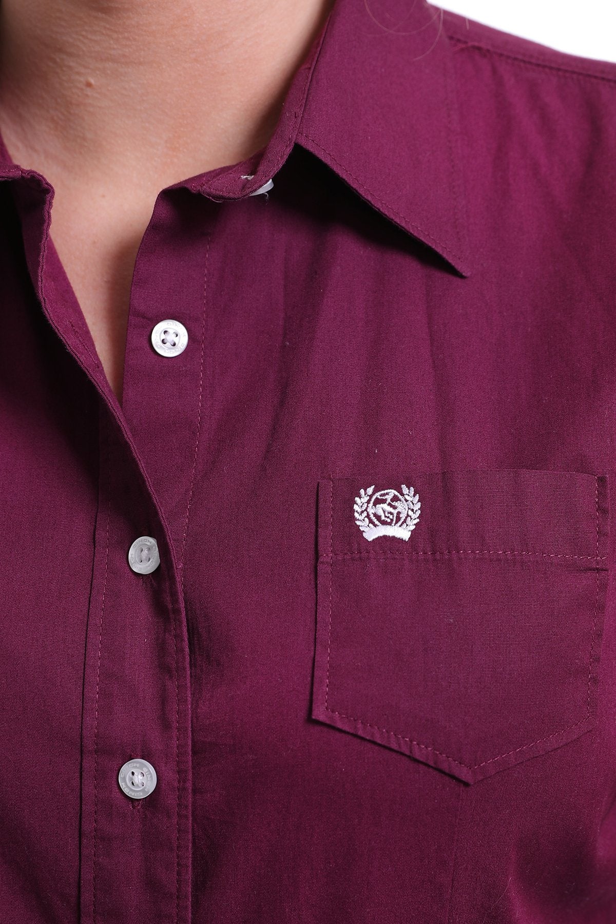 Womens Cinch Solid Button Down Shirt - Burgundy (7542797172813)