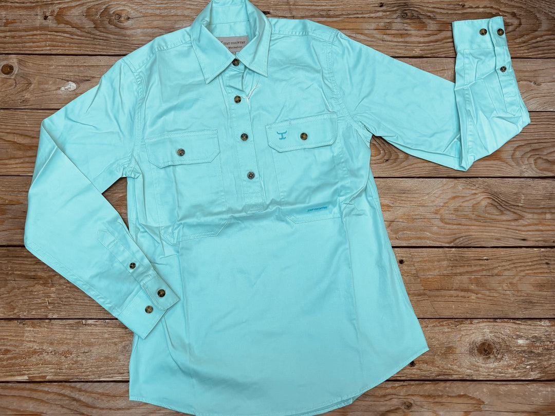 Womens Just Country Jahna 1/2 Button Workshirt - Spearmint (7222425026637)