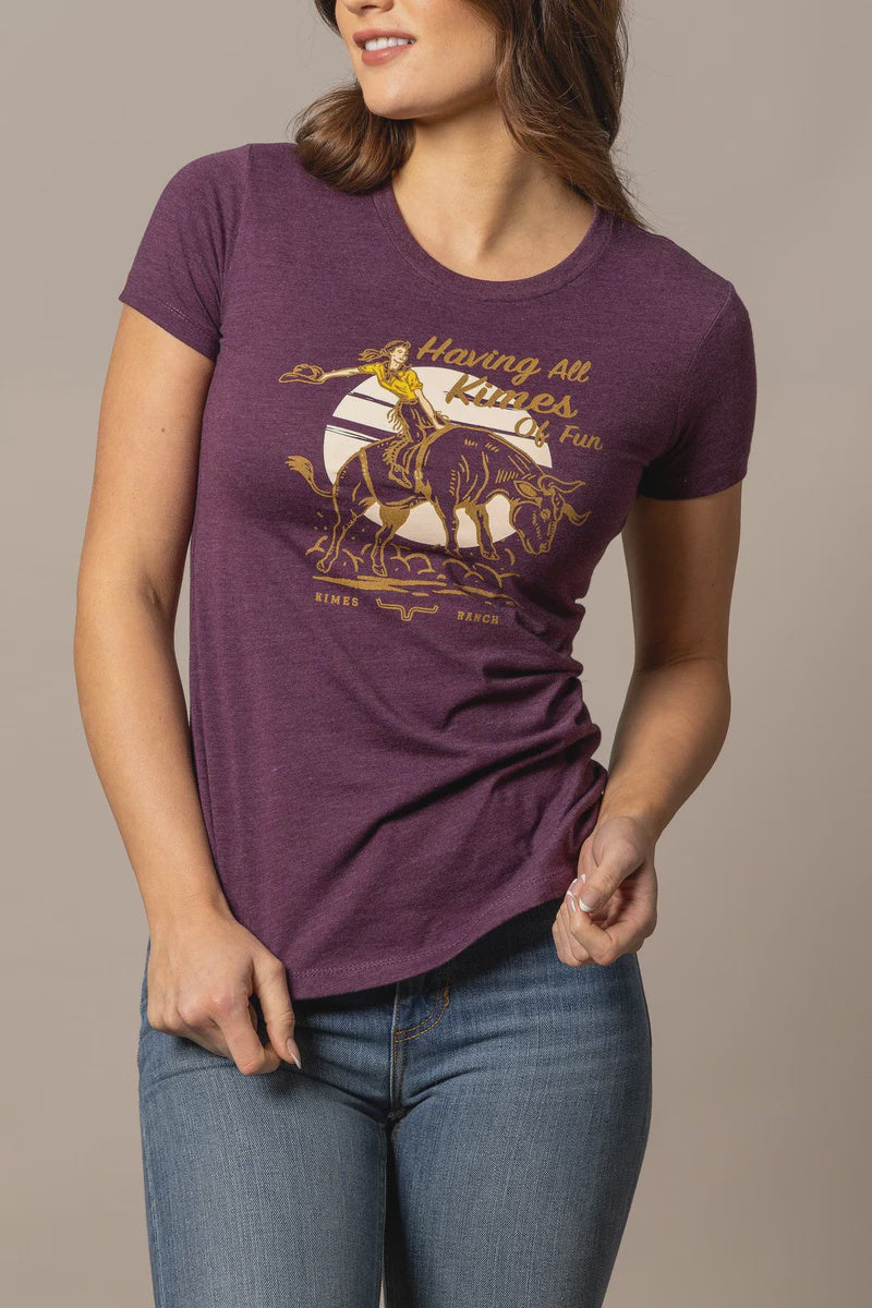 Womens Kimes Ranch All Kimes of Fun Tee Tshirt - Plum