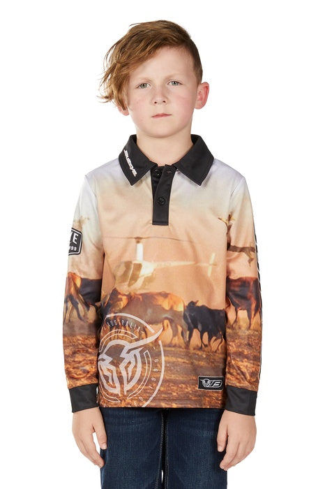 Boys Kids Bullzye Helicopter Long Sleeve Fishing Shirt - Multi