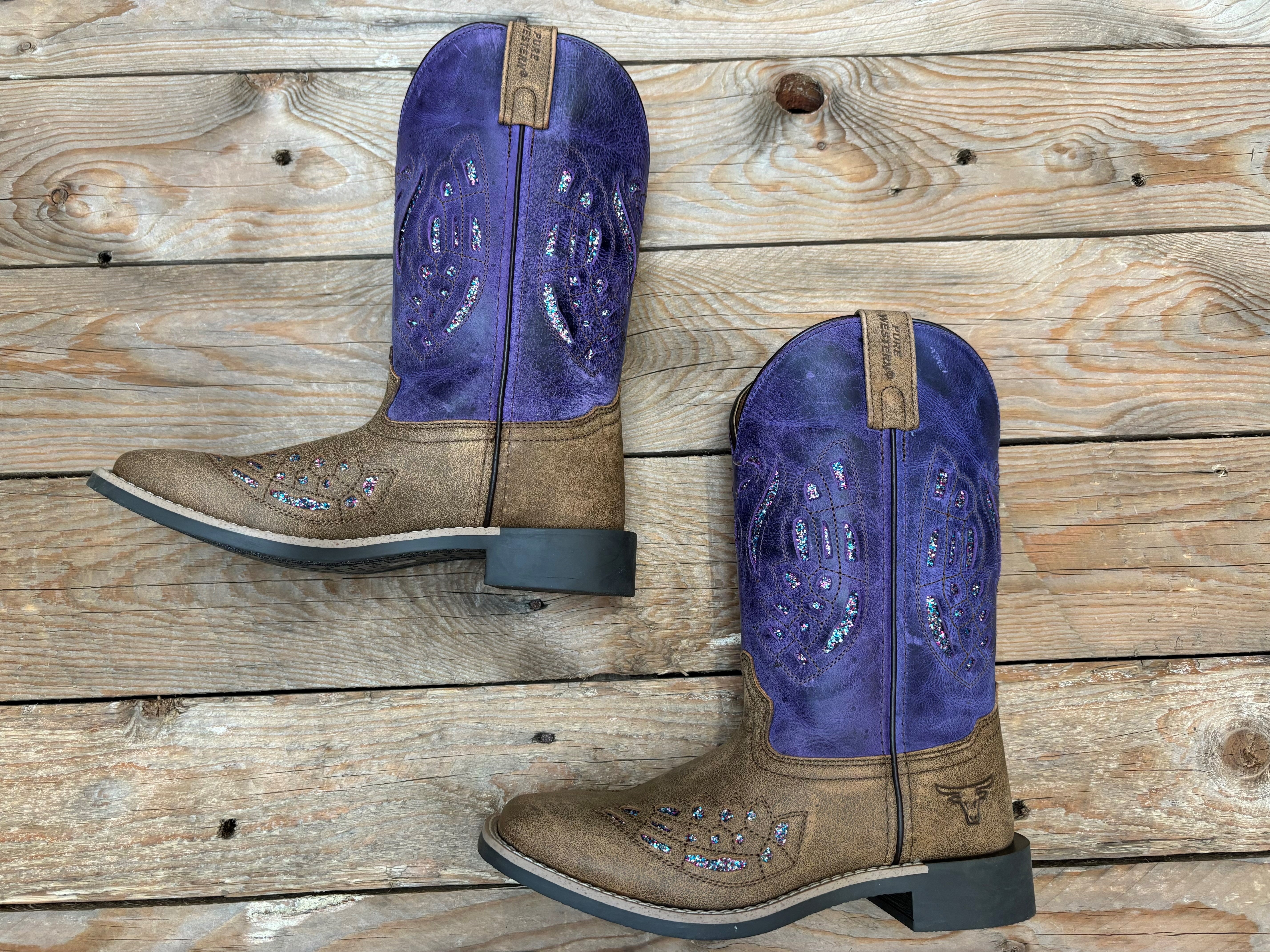 Kids Pure Western Dash Boot - Brown / Purple (6850332917837)