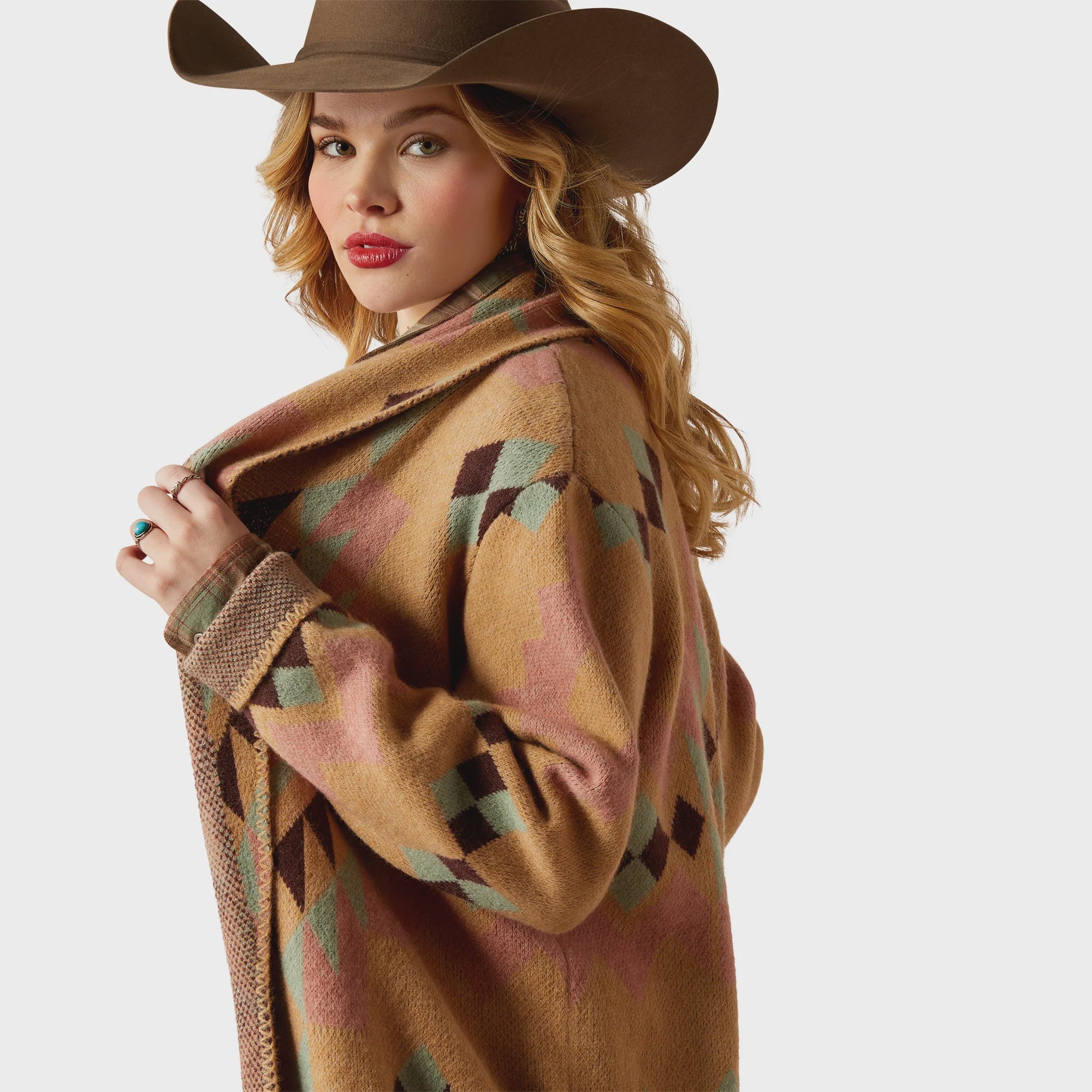 Womens Ariat Sunset Chic Blanket Coat - Spark Geo Jacquard (7510569615437)