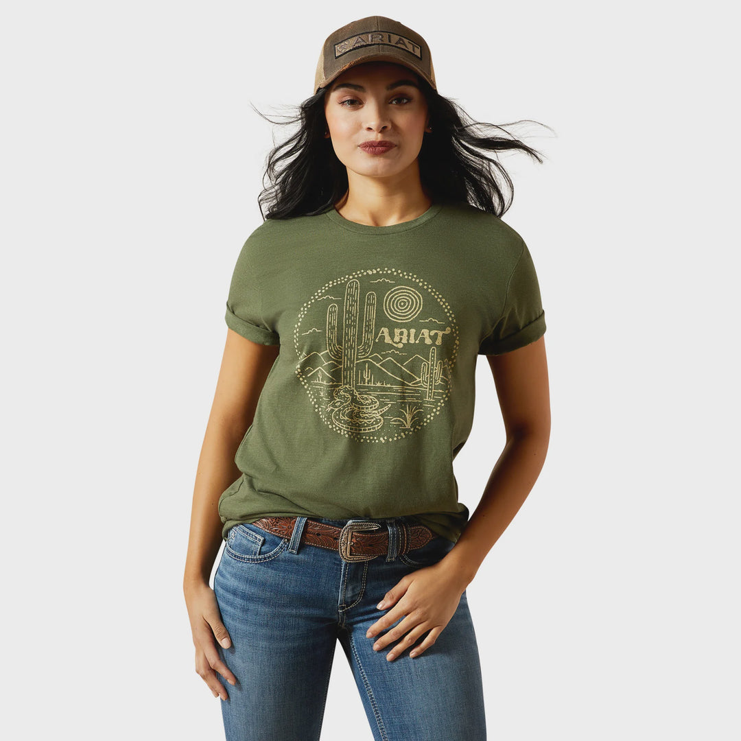 Womens Ariat Desert Snake Short Sleeve Tee Tshirt - Military Heather