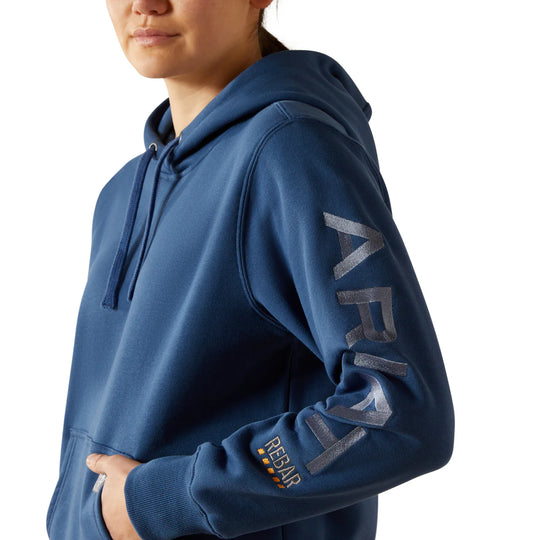 Womens Ariat Rebar Graphic Hoodie Jumper - Ensign Blue / Endless Sky