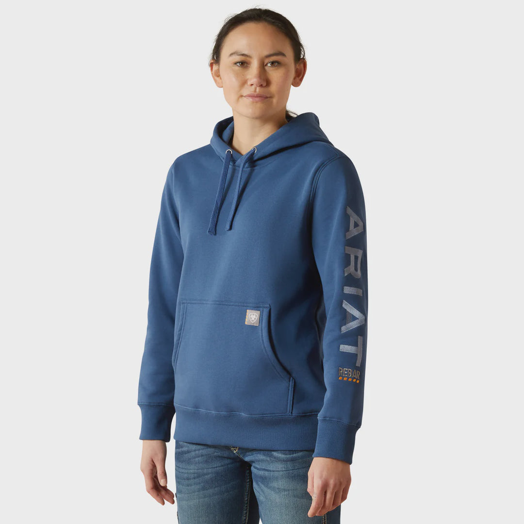 Womens Ariat Rebar Graphic Hoodie Jumper - Ensign Blue / Endless Sky