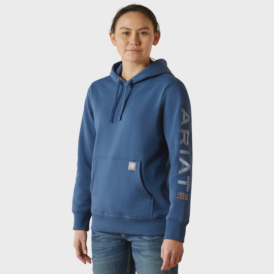 Womens Ariat Rebar Graphic Hoodie Jumper - Ensign Blue / Endless Sky