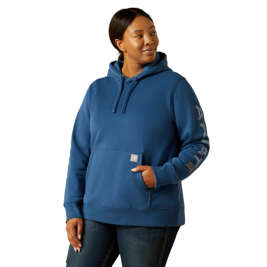 Womens Ariat Rebar Graphic Hoodie Jumper - Ensign Blue / Endless Sky