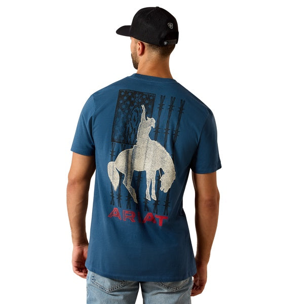 Mens Ariat Flag Bronco Tee Tshirt - Key Largo Teal