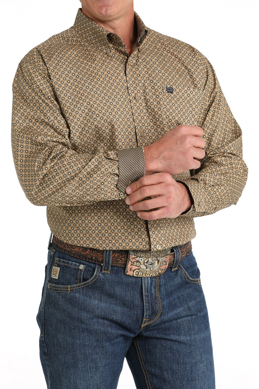 Mens Cinch Brown Geometric Button Down Western Shirt (7497069690957)
