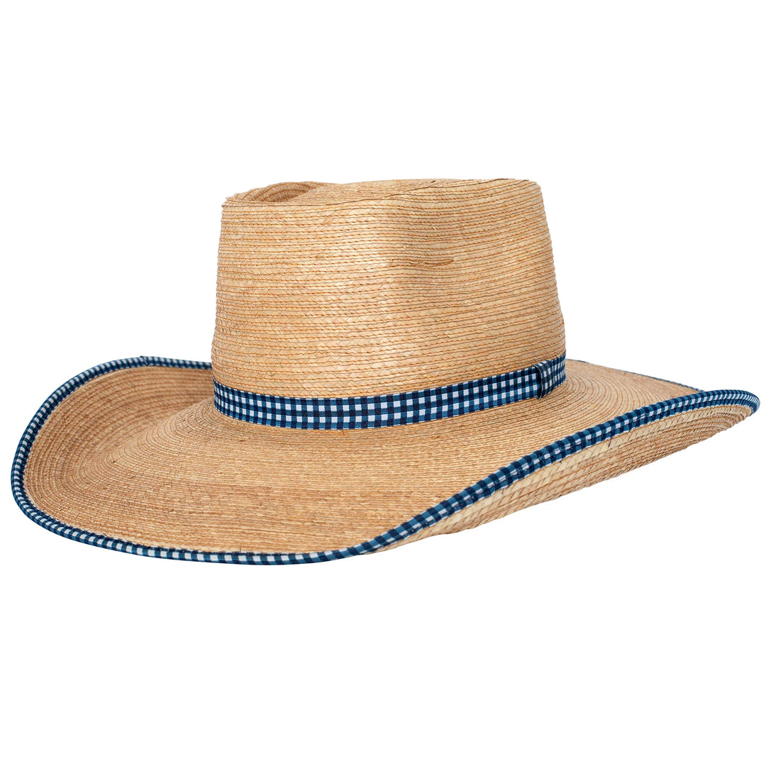Sunbody Ava Oak Palm Hat - Navy Gingham Check (6954327277645)