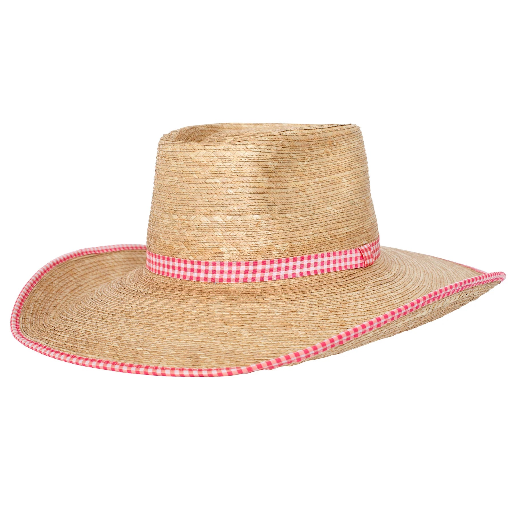 Sunbody Ava Oak Palm Hat - Pink Gingham Check (6954327244877)