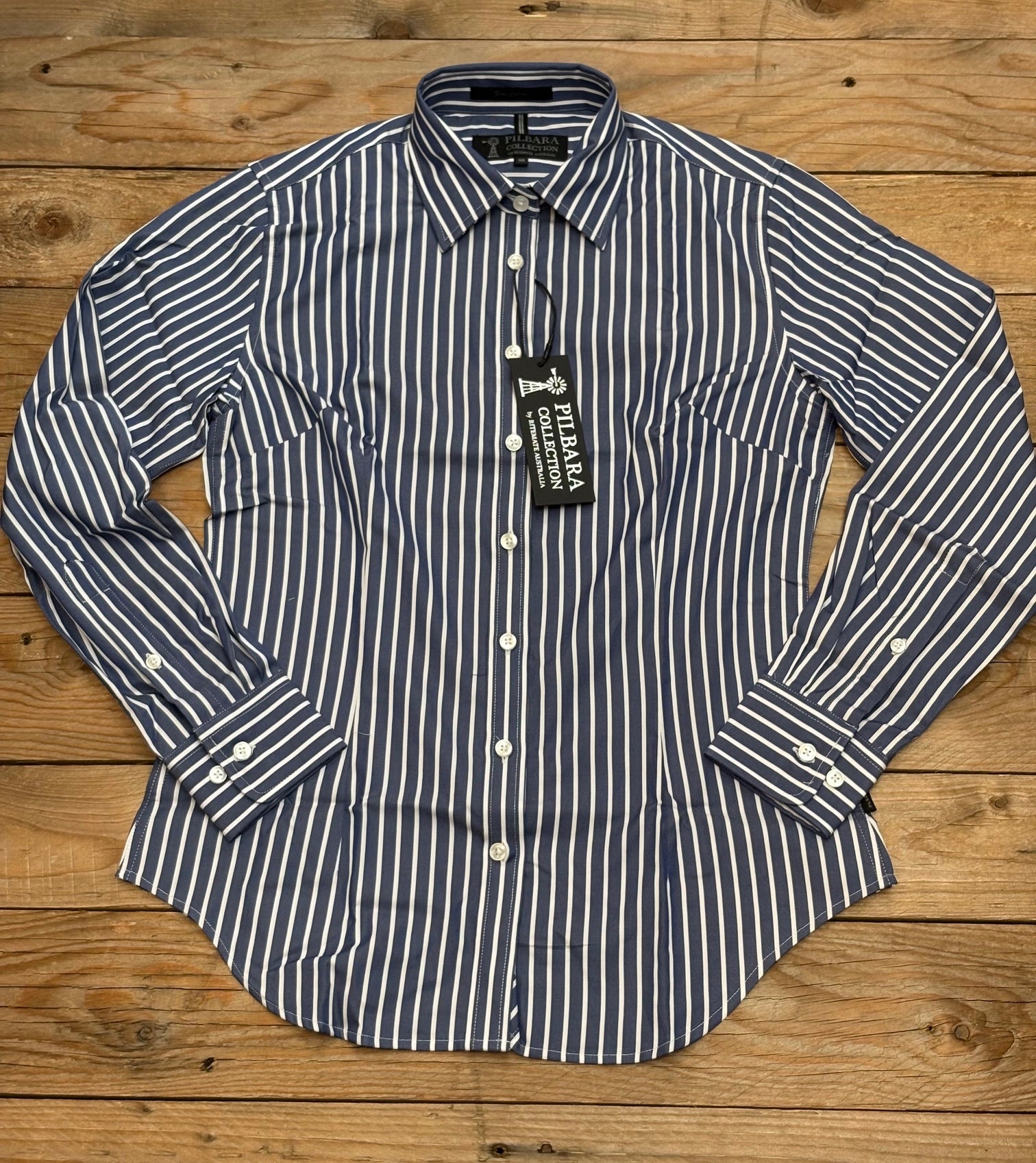 Womens Pilbara Navy / White Striped Shirt (7497022996557)