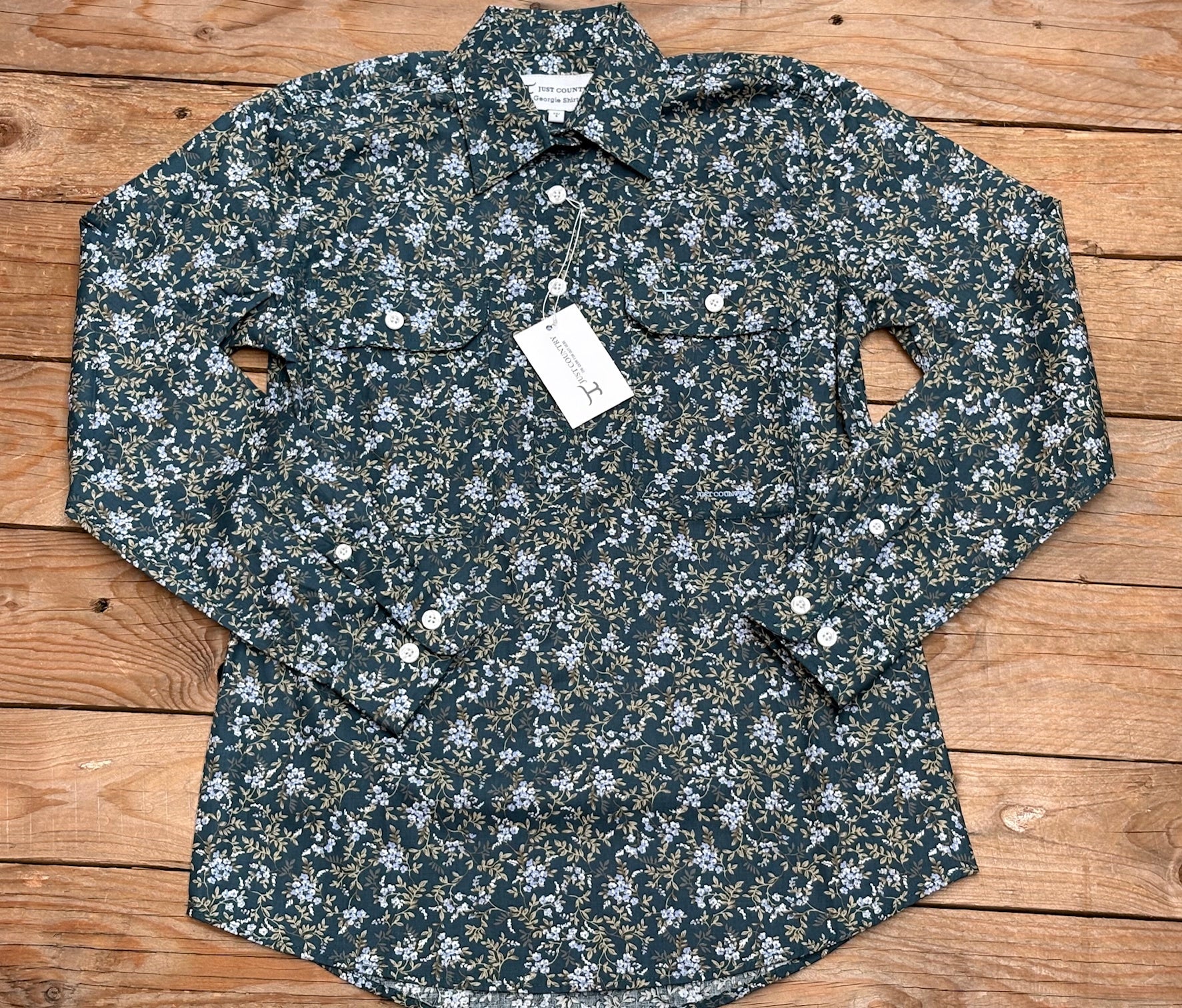 Womens Just Country  Georgie Half Button Print Workshirt - Ponderosa Pine Forget me Not (7497026633805)