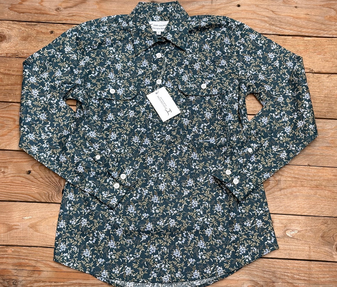 Womens Just Country  Georgie Half Button Print Workshirt - Ponderosa Pine Forget me Not (7497026633805)