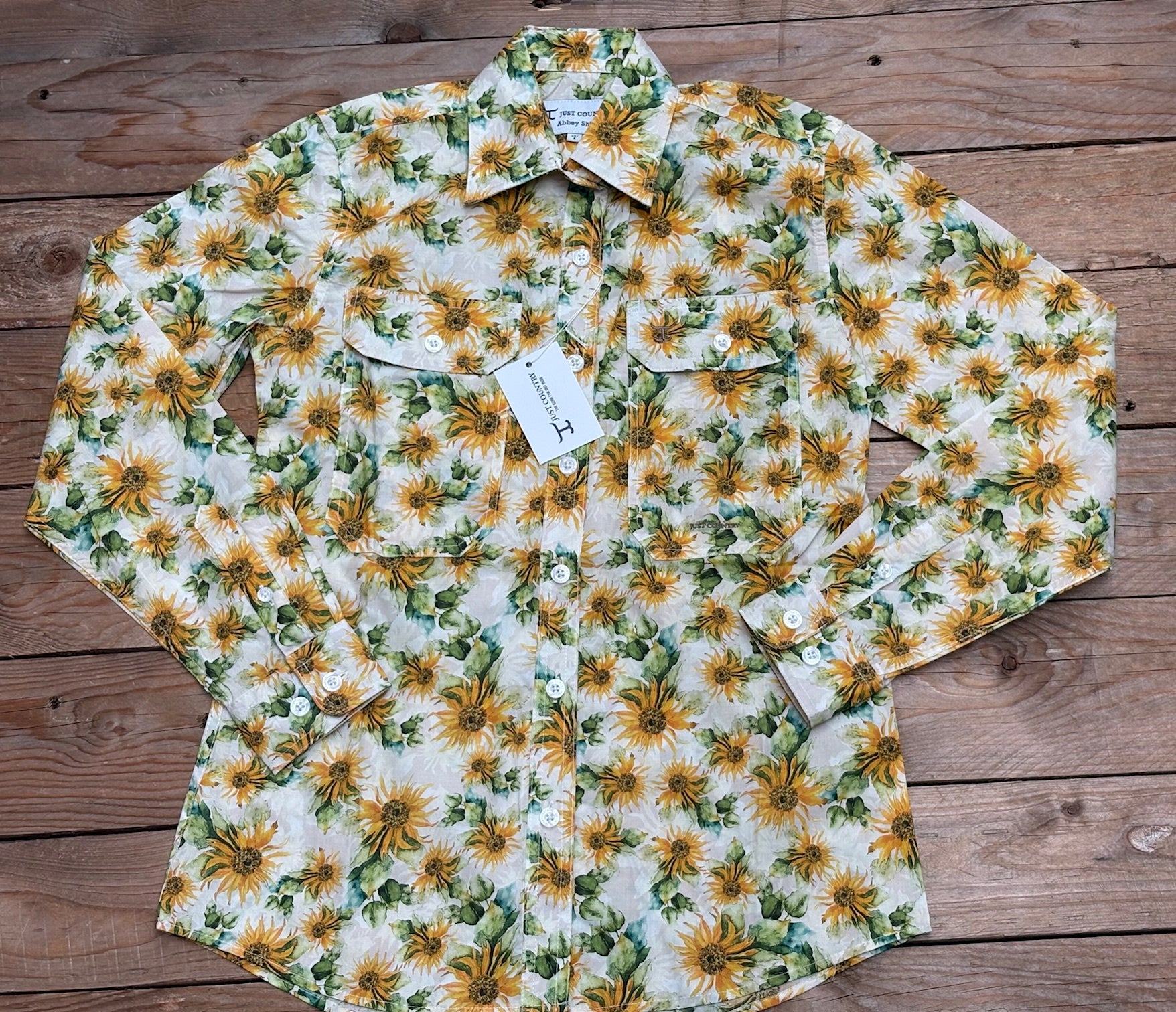 Womens Just Country Abbey Full Button Print Workshirt - Parchment Sunflowers (7497022898253)