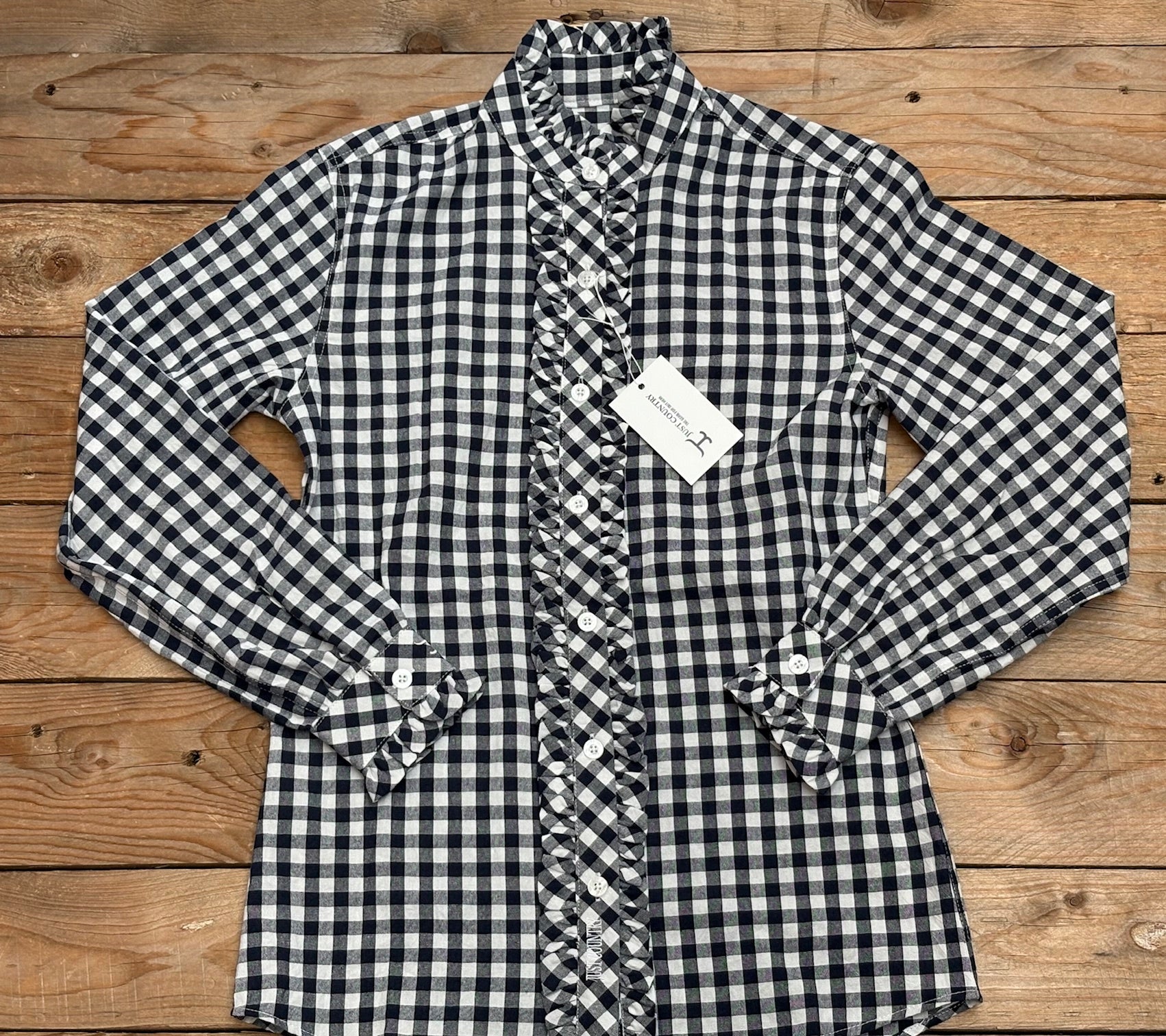 Womens Just Country Abbey Frills Full Button Workshirt - Navy Check (7497022767181)
