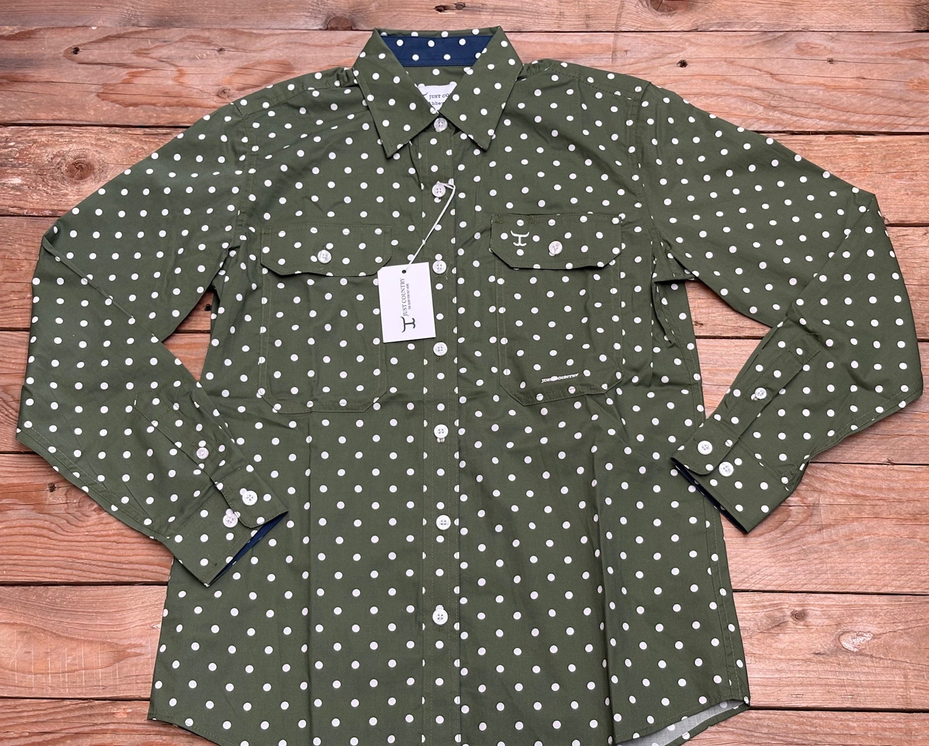 Womens Just Country Abbey Full Button Print Workshirt - Cedar Green Dots / Navy Dots (7497022865485)