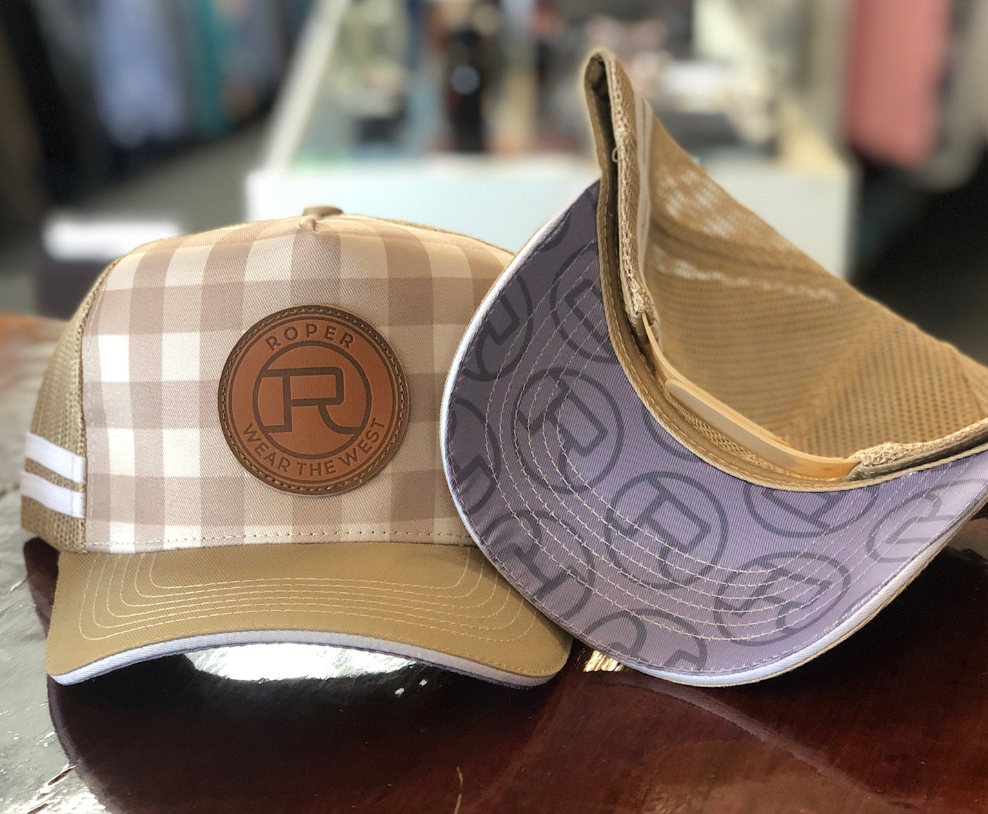 Roper Trucker Cap - Mini Plaid Fawn / Stone (7352094425165)