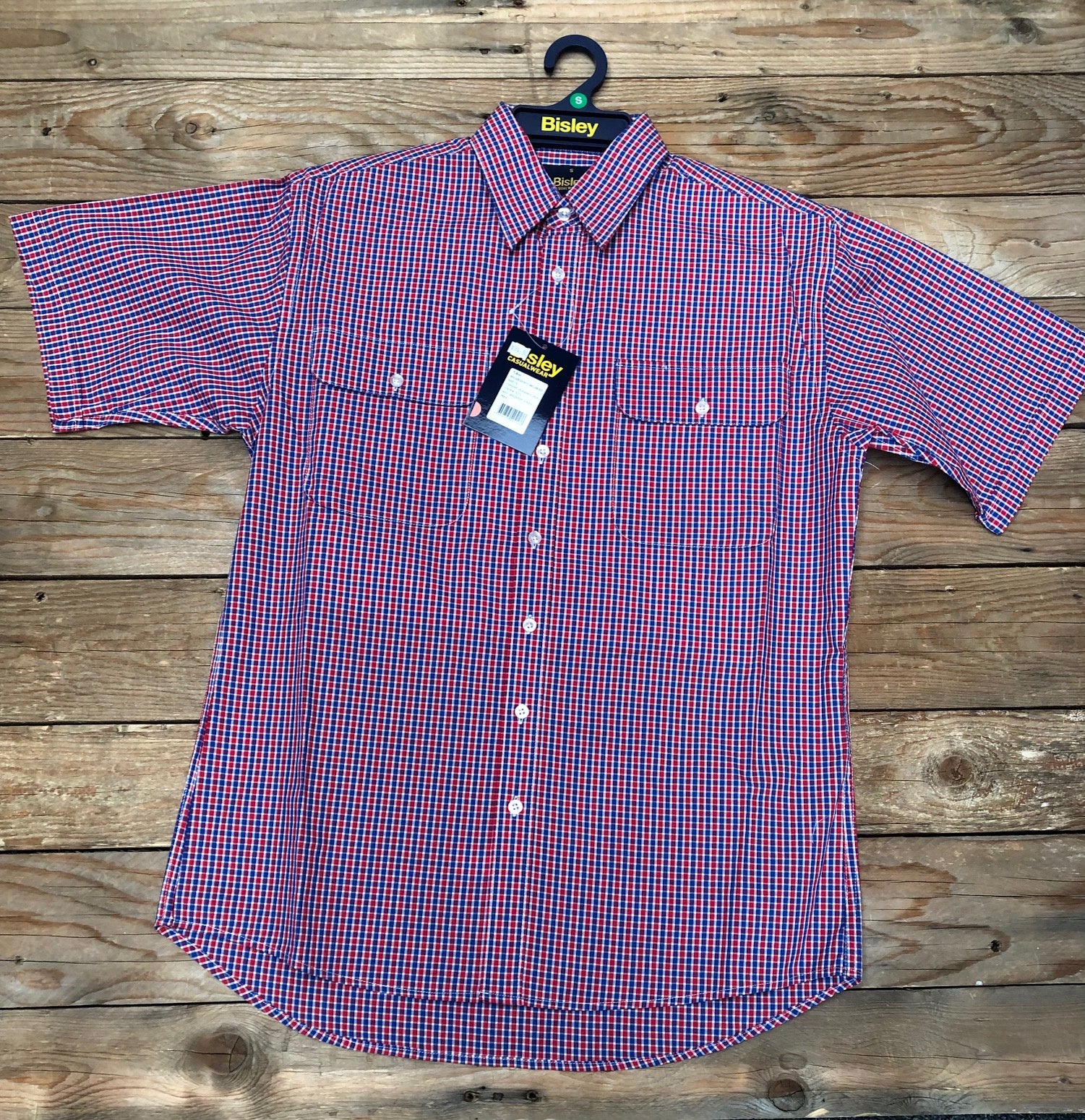 Mens Bisley S/S Small Check Red Shirt (7510281486413)