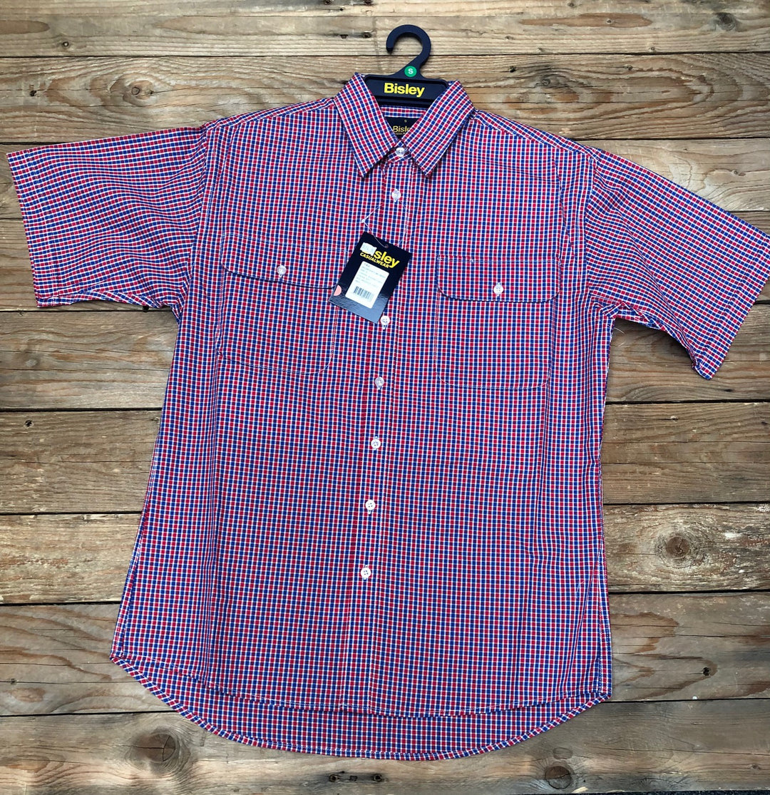 Mens Bisley S/S Small Check Red Shirt (7510281486413)