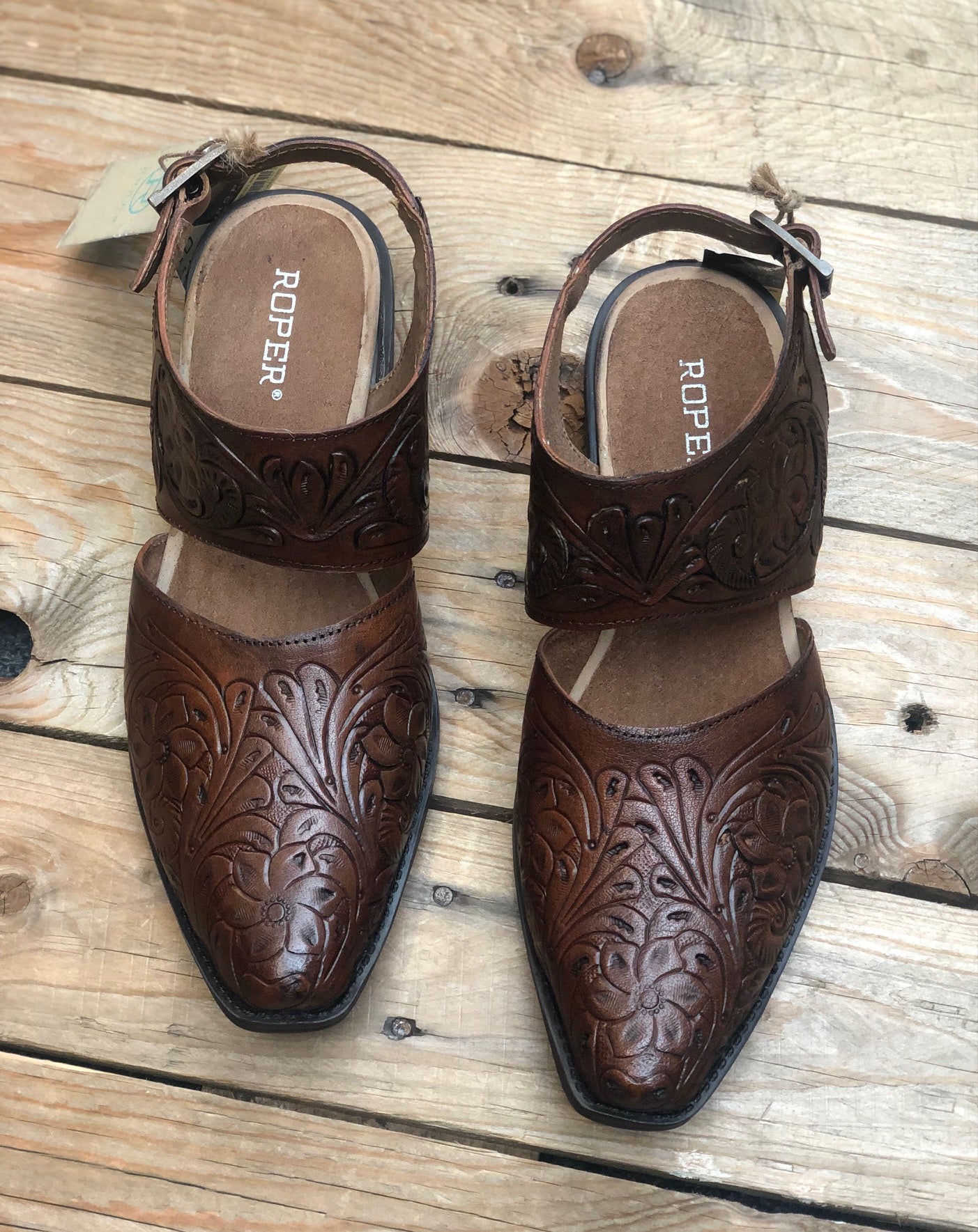 Womens Roper Dianna Tooled Leather Mule / Shoe - Cognac (7348490862669)