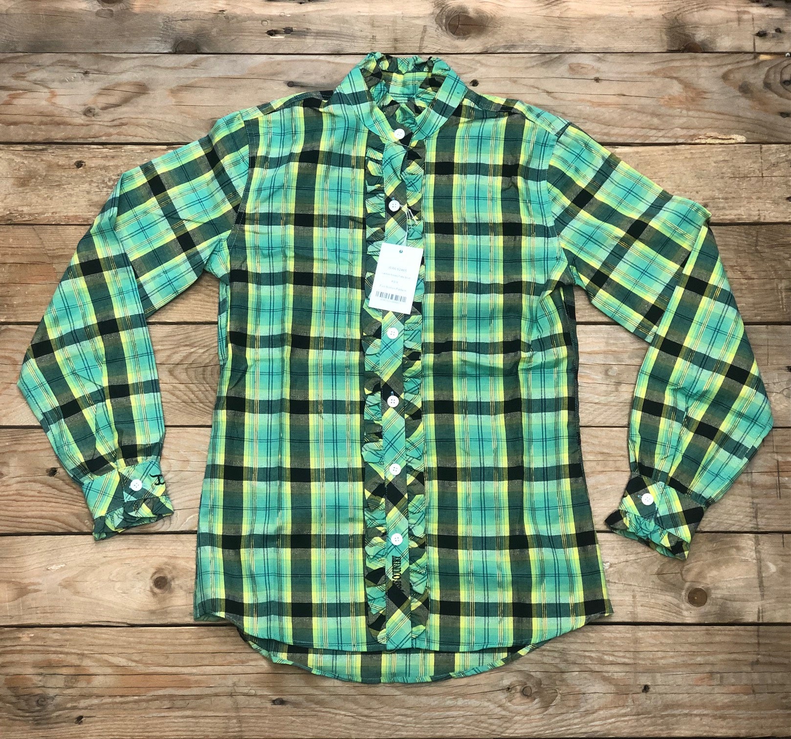 Womens Just Country Abbey Frills Full Button Plaid Metallic Workshirt - Spearmint / Blk Lurex Plaid (7362428403789)