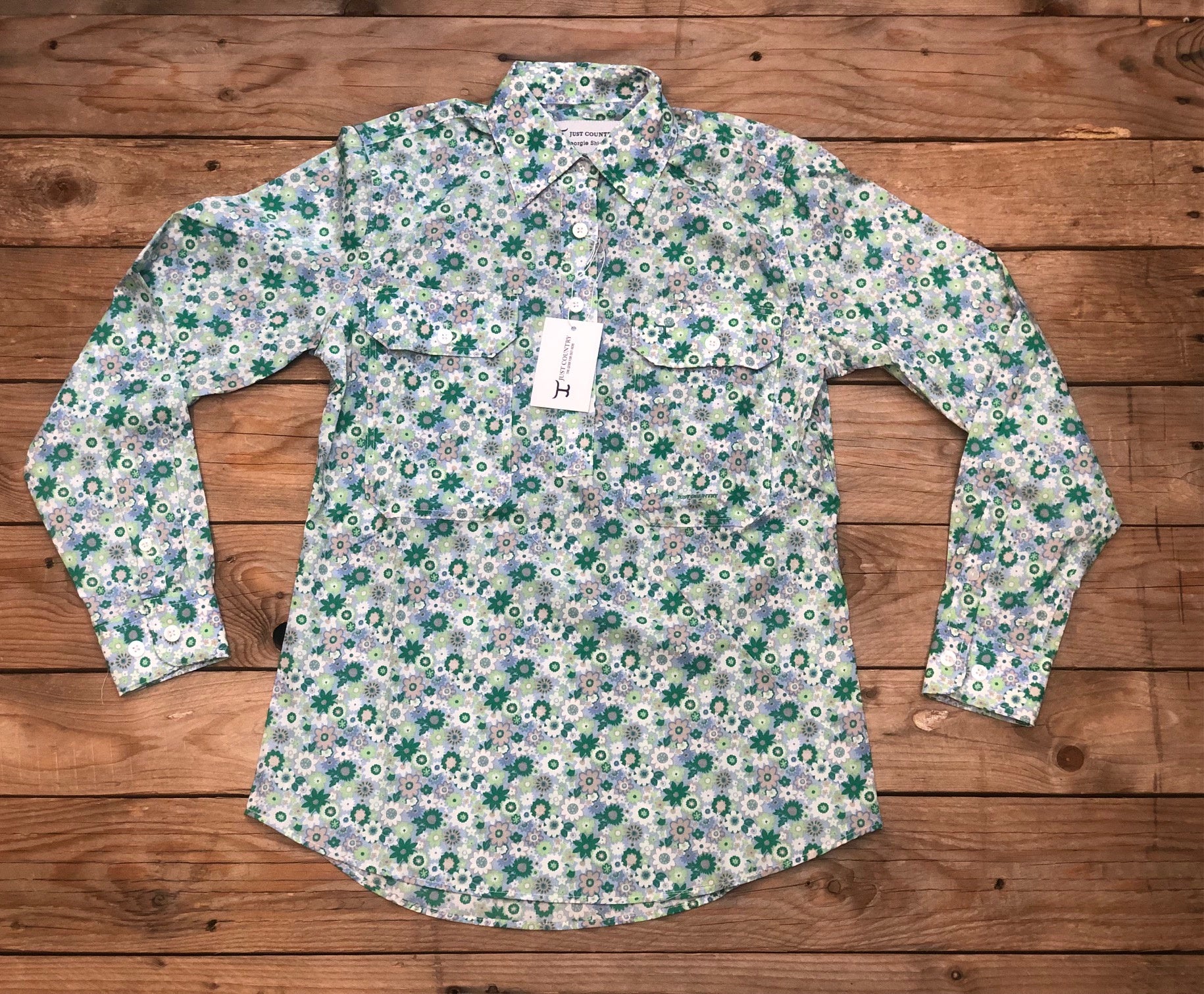 Womens Just Country Georgie Half Button Print Workshirt - Jacaranda Paper Daisies (7362428731469)