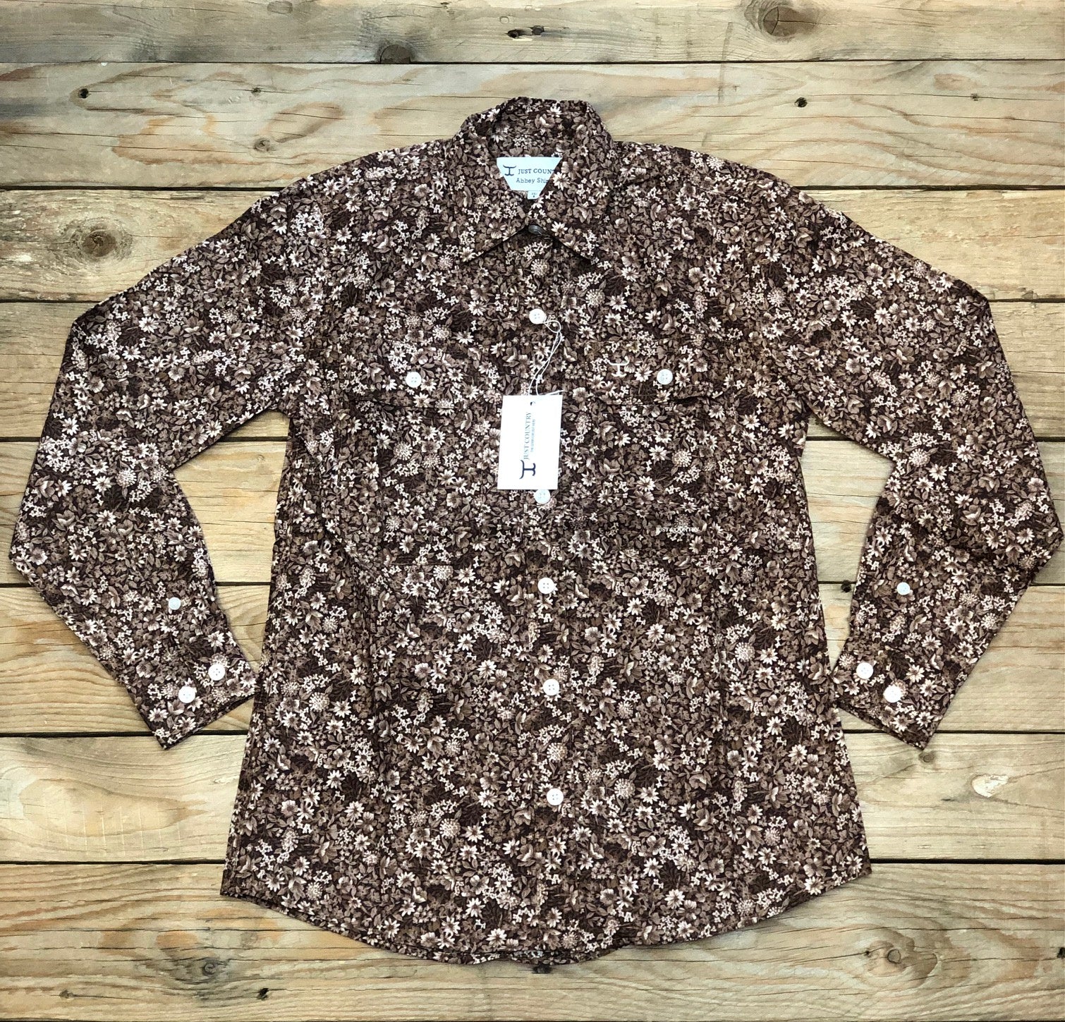 Womens Just Country Abbey Full Button Print Workshirt - Chocolate Floral (7362428469325)